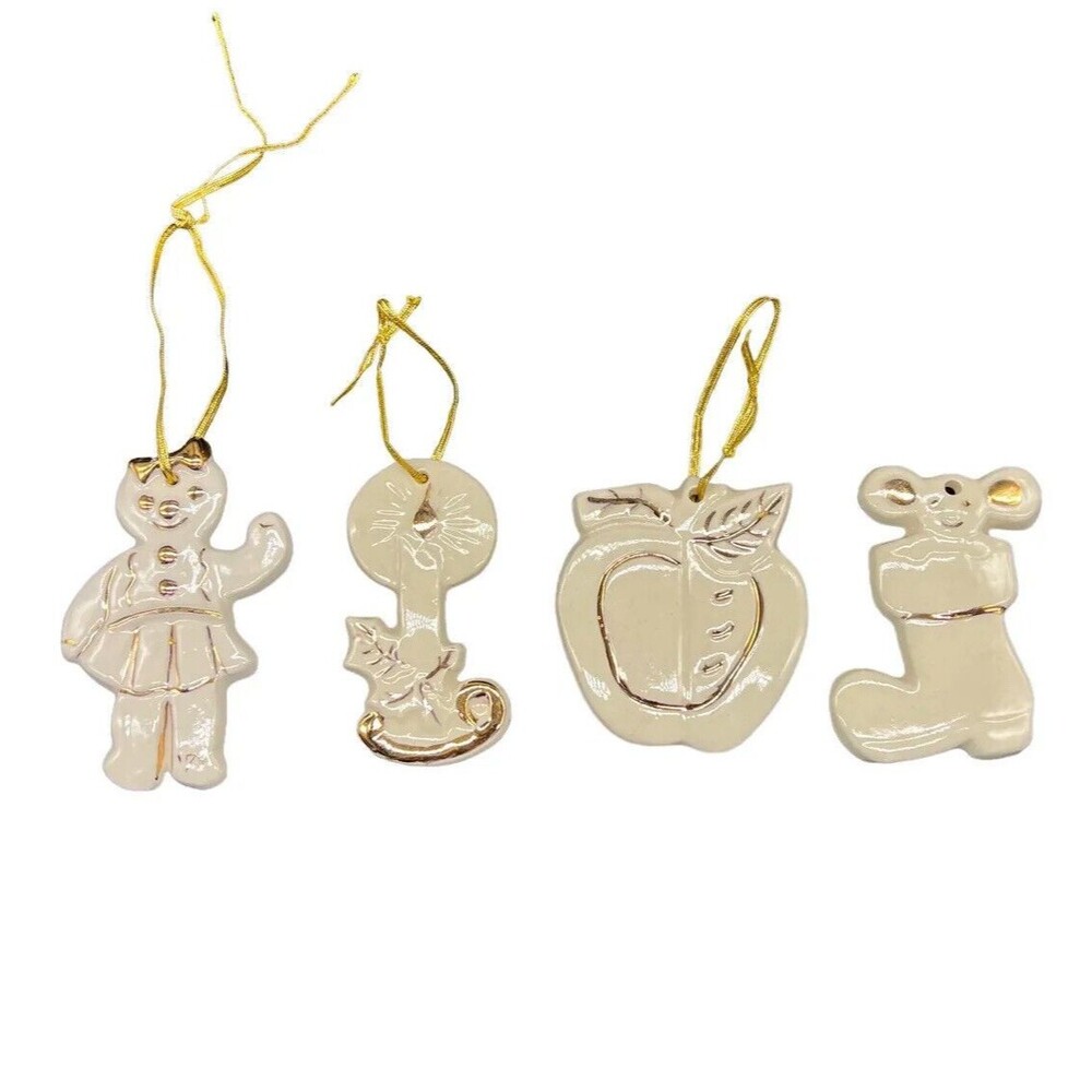 Vintage Ceramic Cream and Gold Christmas Ornaments